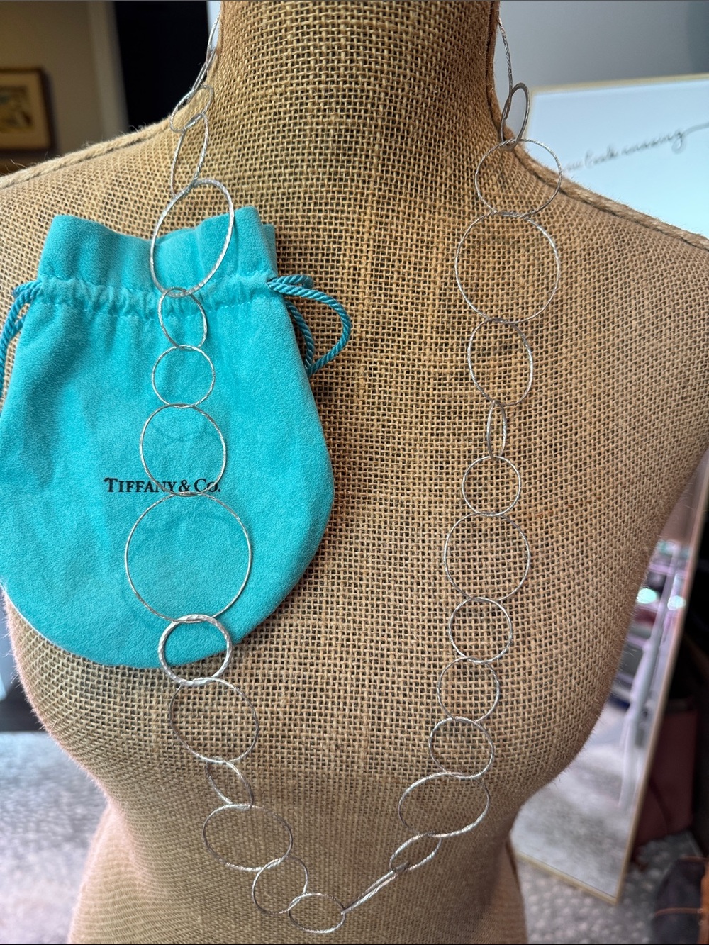 Tiffany & Co. Picasso Hammered Silver Open Circle Link Necklace. 32”